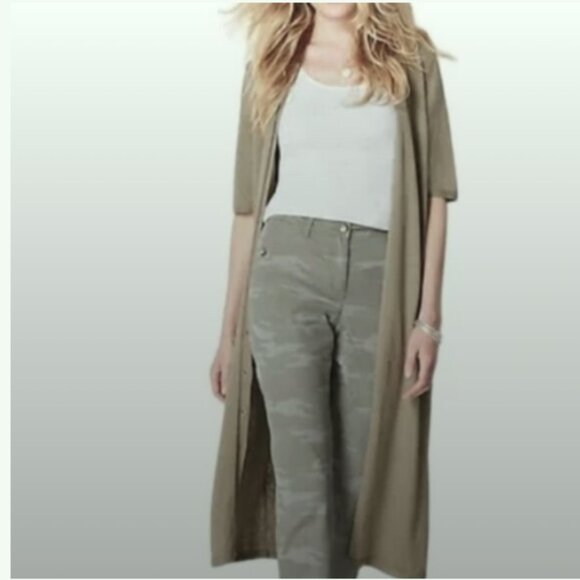 J. Jill Long Linen-Blend Elbow-Sleeve Cardigan Elegant Sage Green Medium duster - Picture 3 of 11